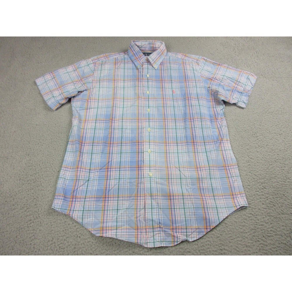 VINTAGE‎ Ralph Lauren Shirt Mens Medium Blue Plaid Button Up Preppy Pony Logo
